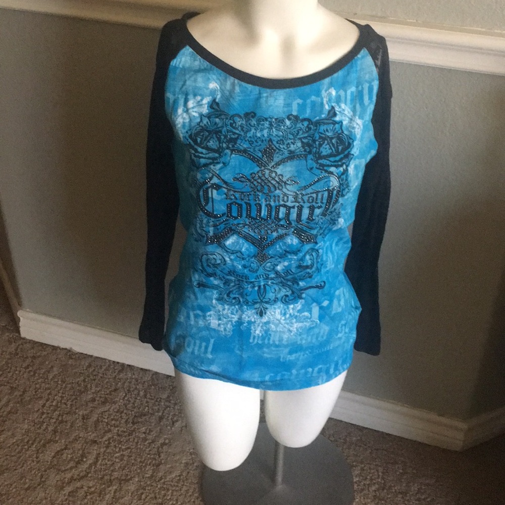 Turquoise w black burnout on sleeve